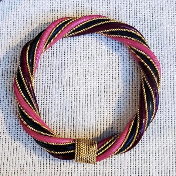 Handcrafted Twisted Rattan Red Pink Bangle Bracelet Gold Pink Burgundy Black - Picture 5 of 7